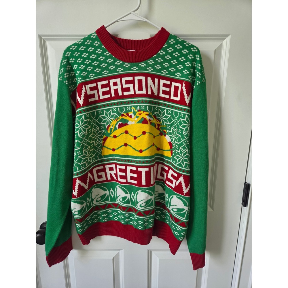 Rare Taco Bell Seasoned Greetings Ugly Christmas Sweater Green Red Mens XL
